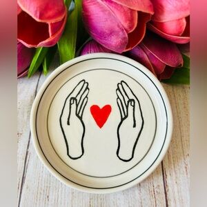 Molly Hatch White Hands Heart Round Ceramic Jewelry Trinket Dish Tray New